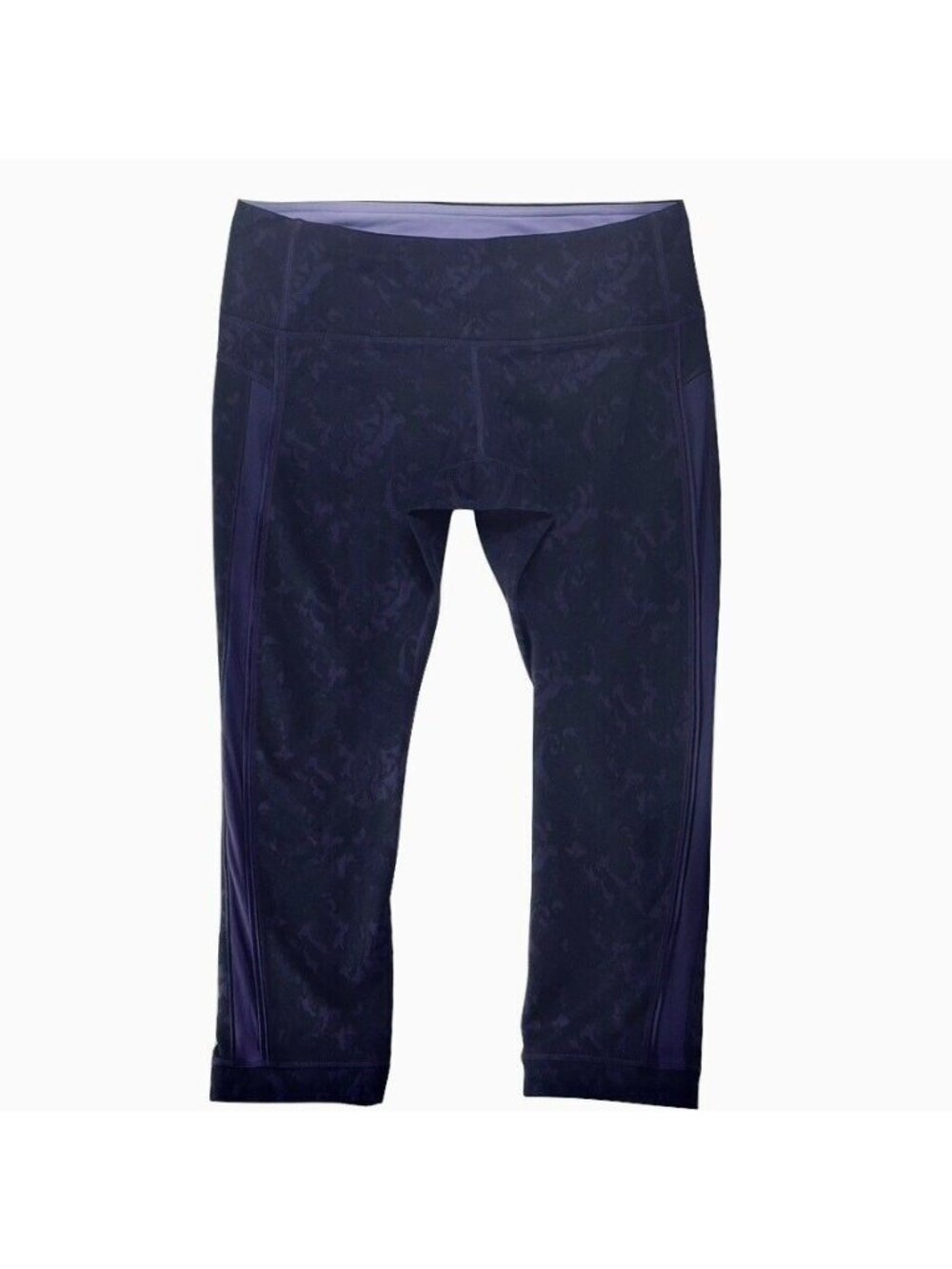 Lululemon Wunder Under Crop Leggings Size 8 Black Purple Womens Exercise Pants